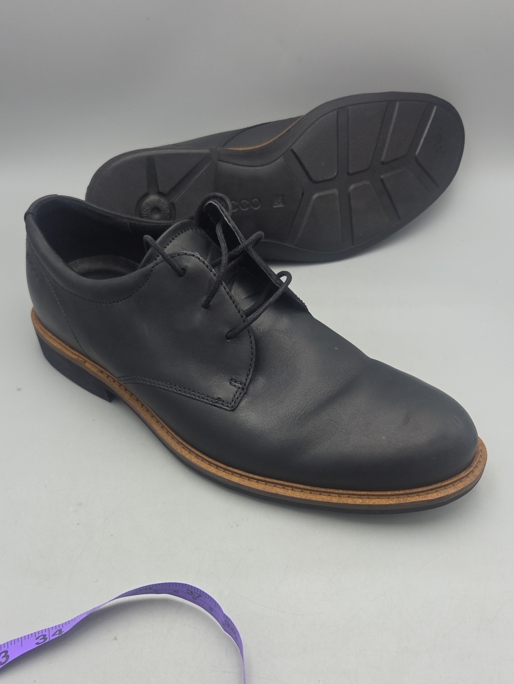 ECCO Mens Oxford Derby Shoes Black Leather 45 US 11 11.5